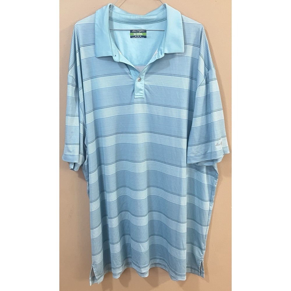 Ben Hogan‎ Performance Golf Polo Shirt Men's 3XL Blue Striped Stretch EUC